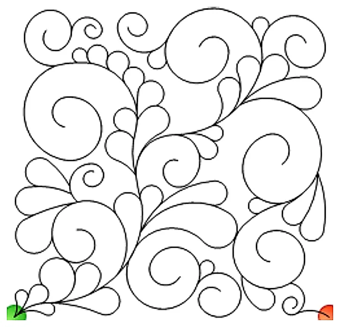 Stitch outline of Feathers & Swirls PANTO