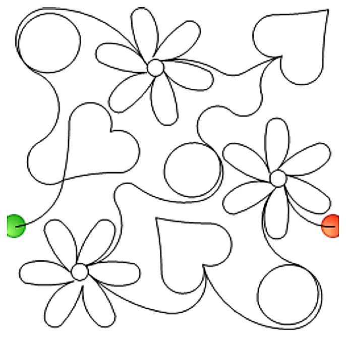 Stitch outline of heartsnflowers