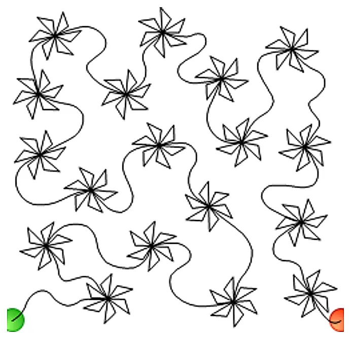 Stitch outline of ME-072 Pinwheel Meander